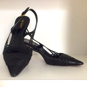 Prada Black Leather Slingbacks
